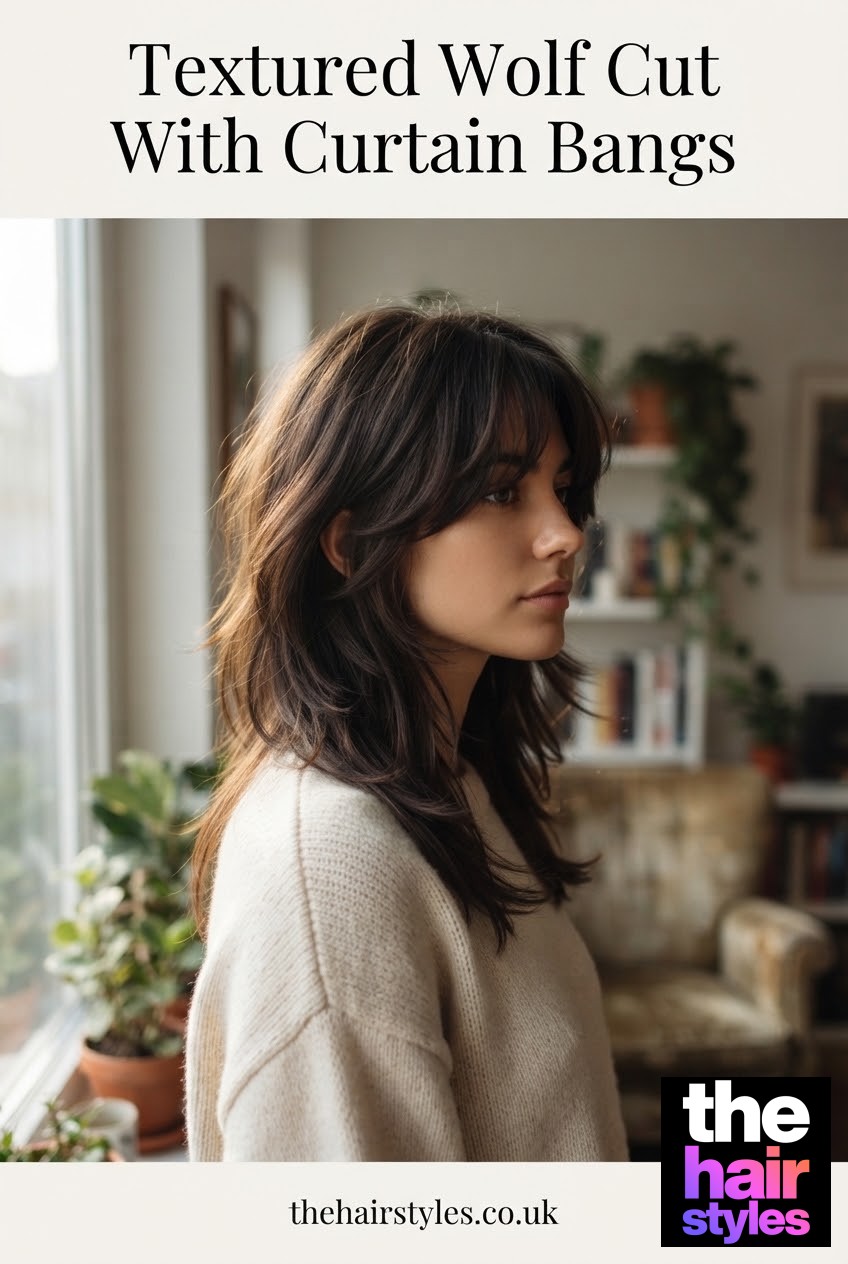 Textured Wolf Cut With Curtain Bangs