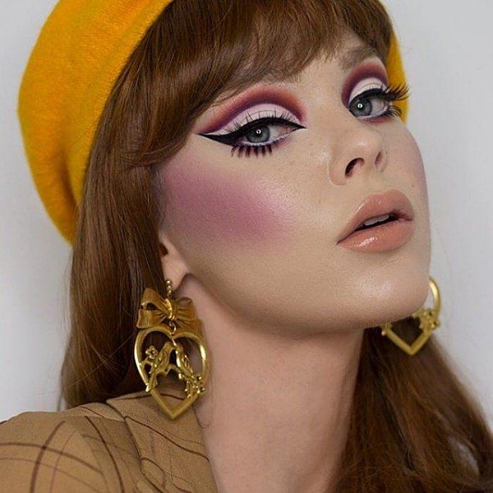Peach pink 60s blush makeup