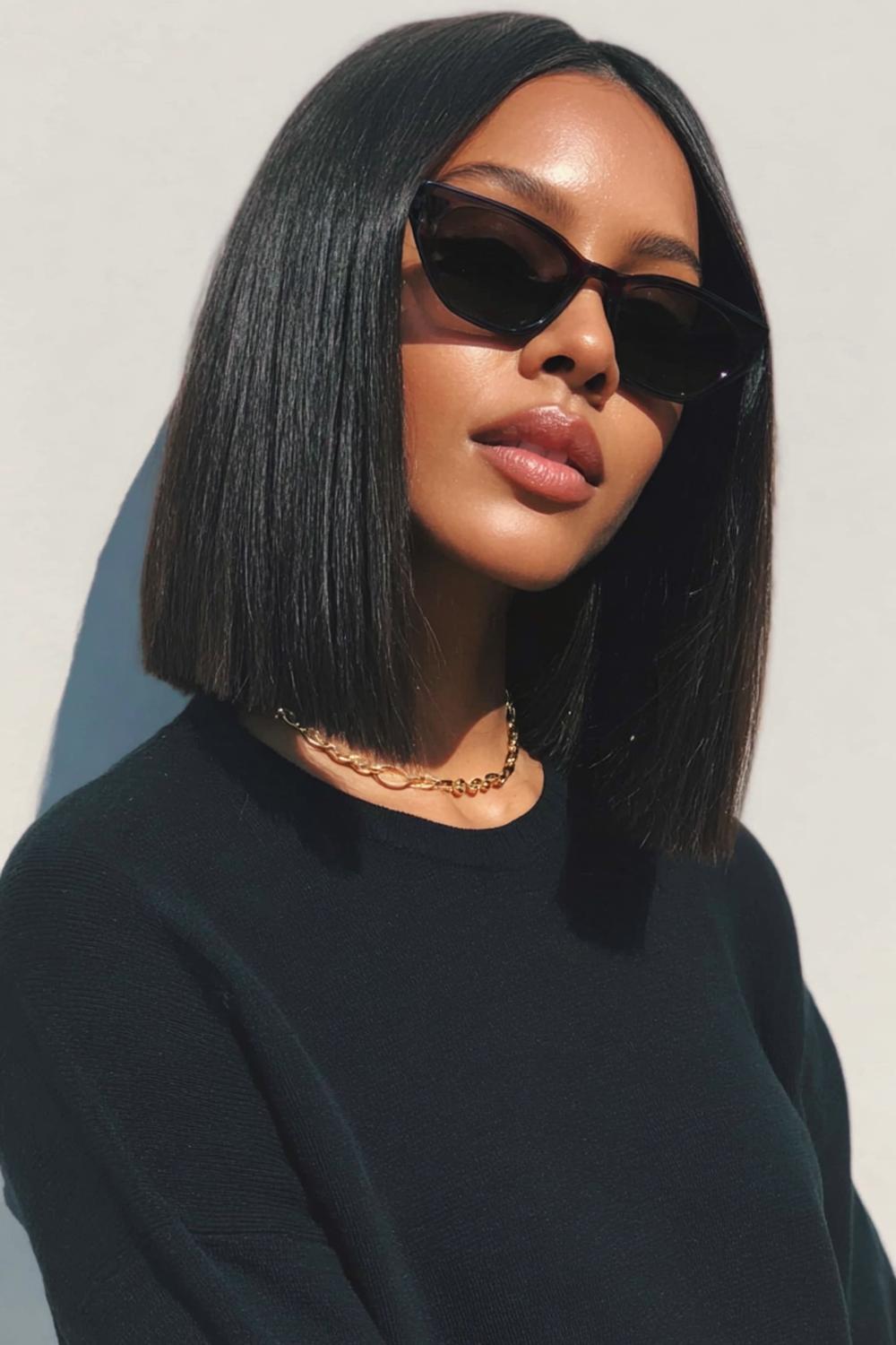 1. Pinterest Hair Inspiration 2026: Glass-Glow Blunt Bob with Center Part Precision