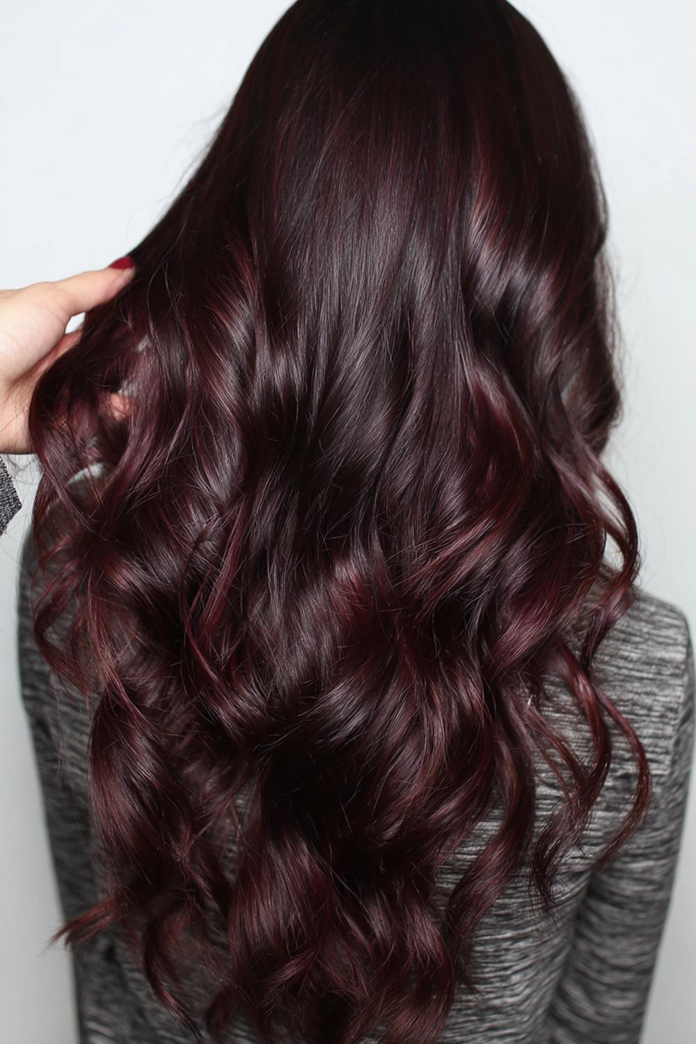 24. Pinterest Hair Inspiration 2026: Cherry Cola Brunette with Red Undertones and High-Gloss Glaze