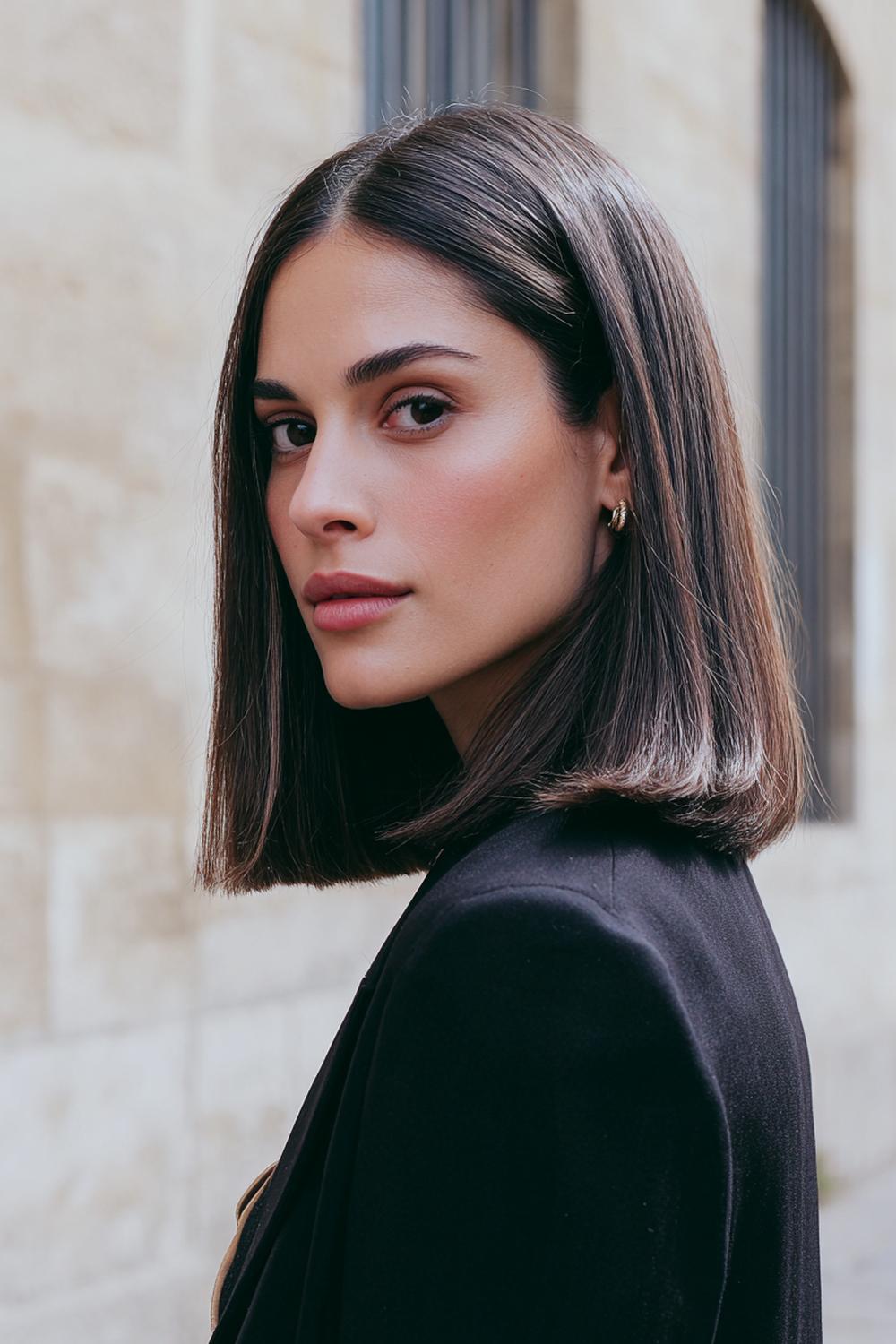 27. Pinterest Hair Inspiration 2026: Sleek Straight Lob with Tucked Ends and Minimalist Silhouette