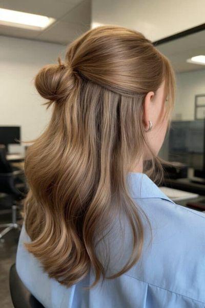 Professional half updo hairstyle for work