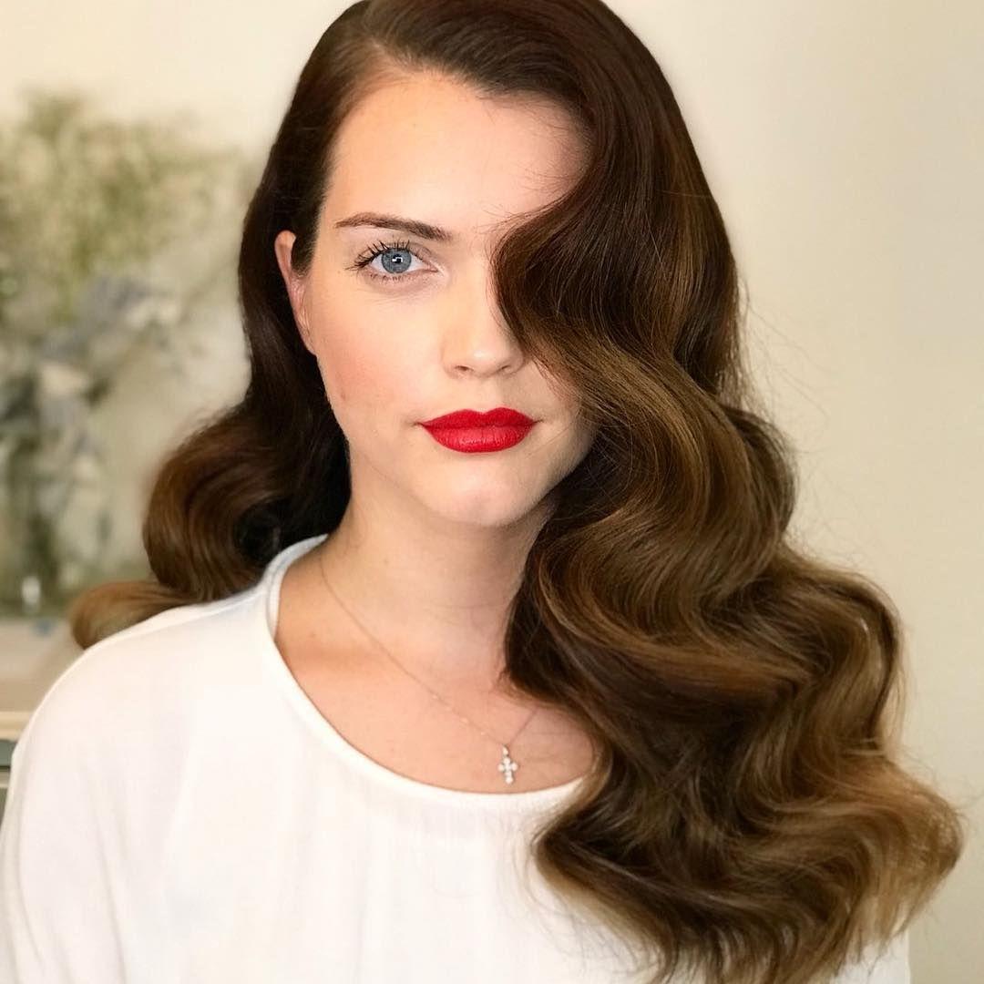 Long chocolate deep side part old hollywood waves