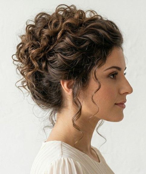 Romantic curly updo with loose curls