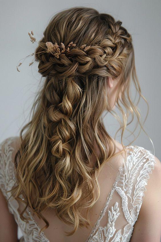 Romantic half updo with braided details