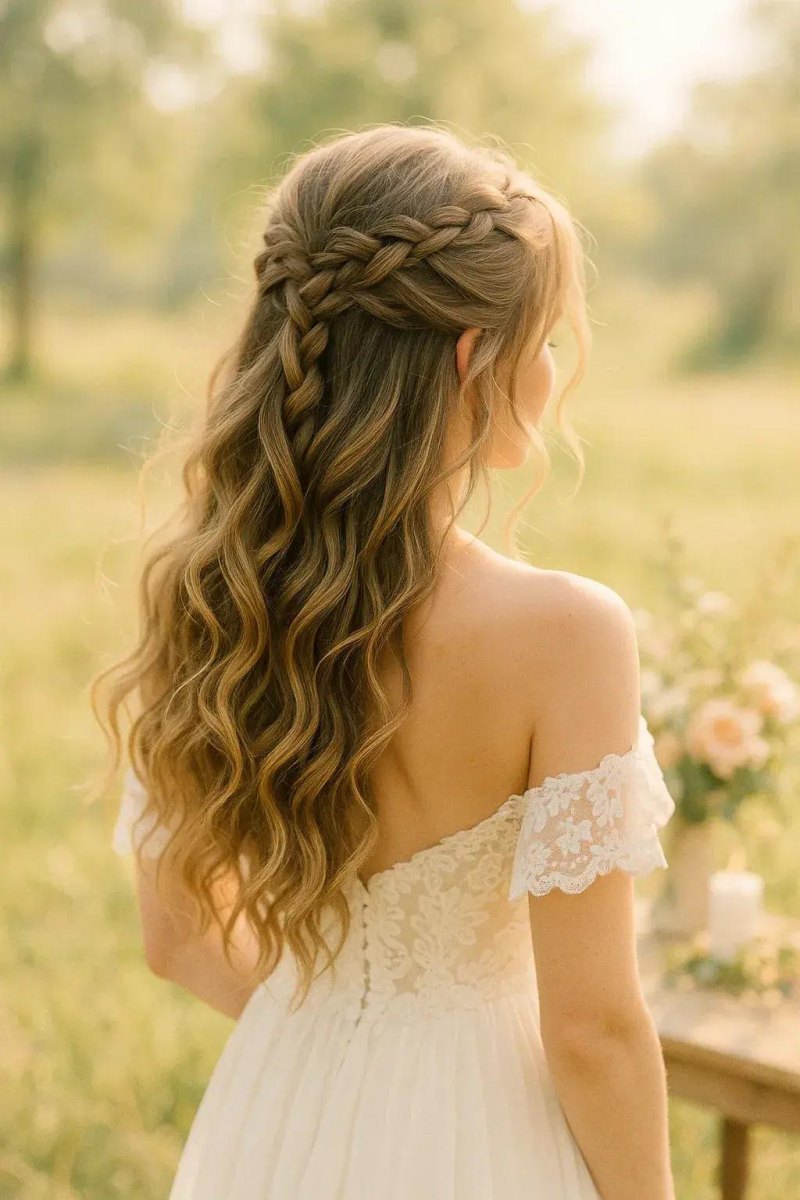 Romantic half-up hairstyle with braids