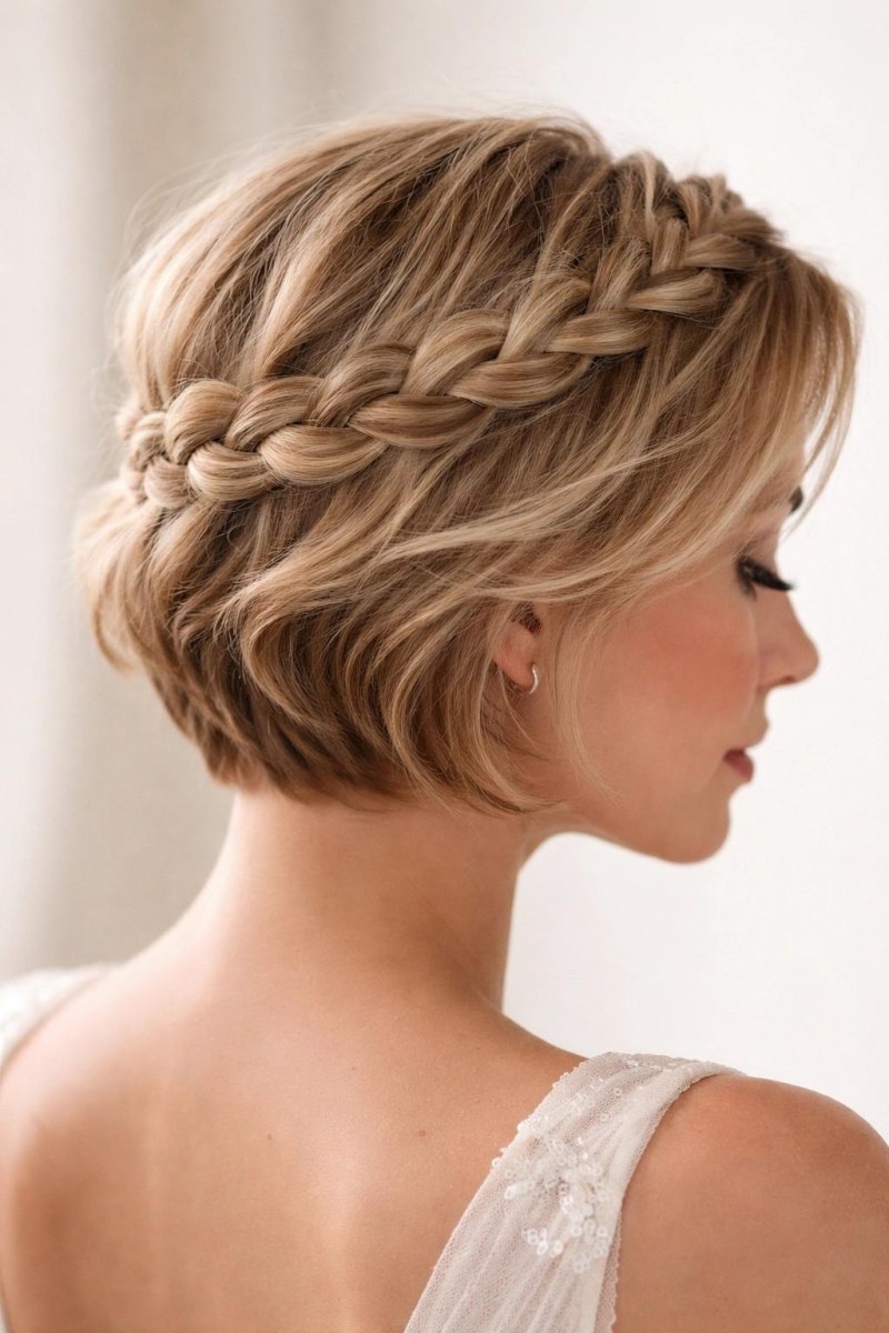 Short hair braided wedding hairstyle