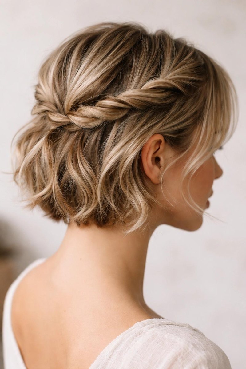 Short hair updo with accessories