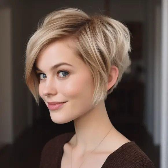 Short hairstyle with side swept fringe