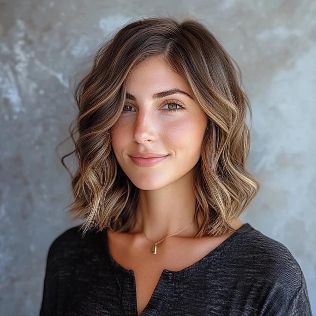 Shoulder length wavy haircut