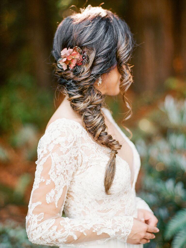 Side swept braided bridal hair