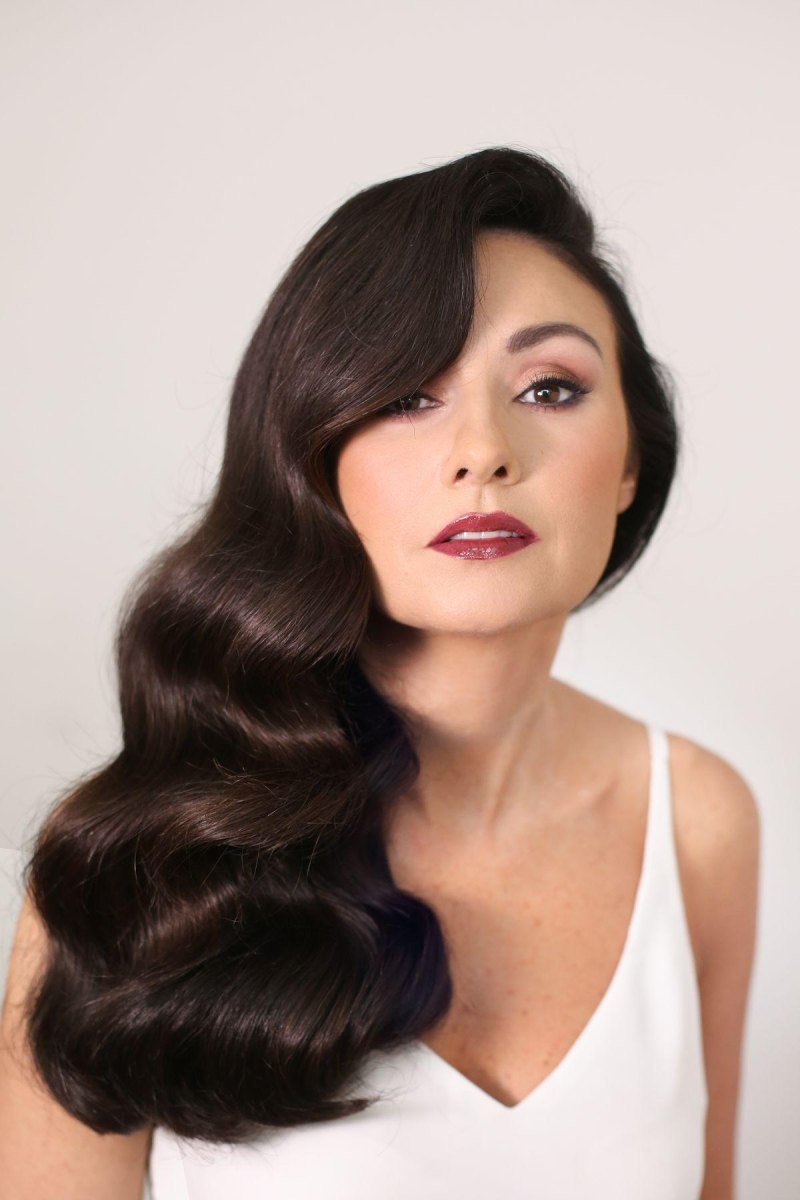 Soft blonde bridal deep side part old hollywood waves