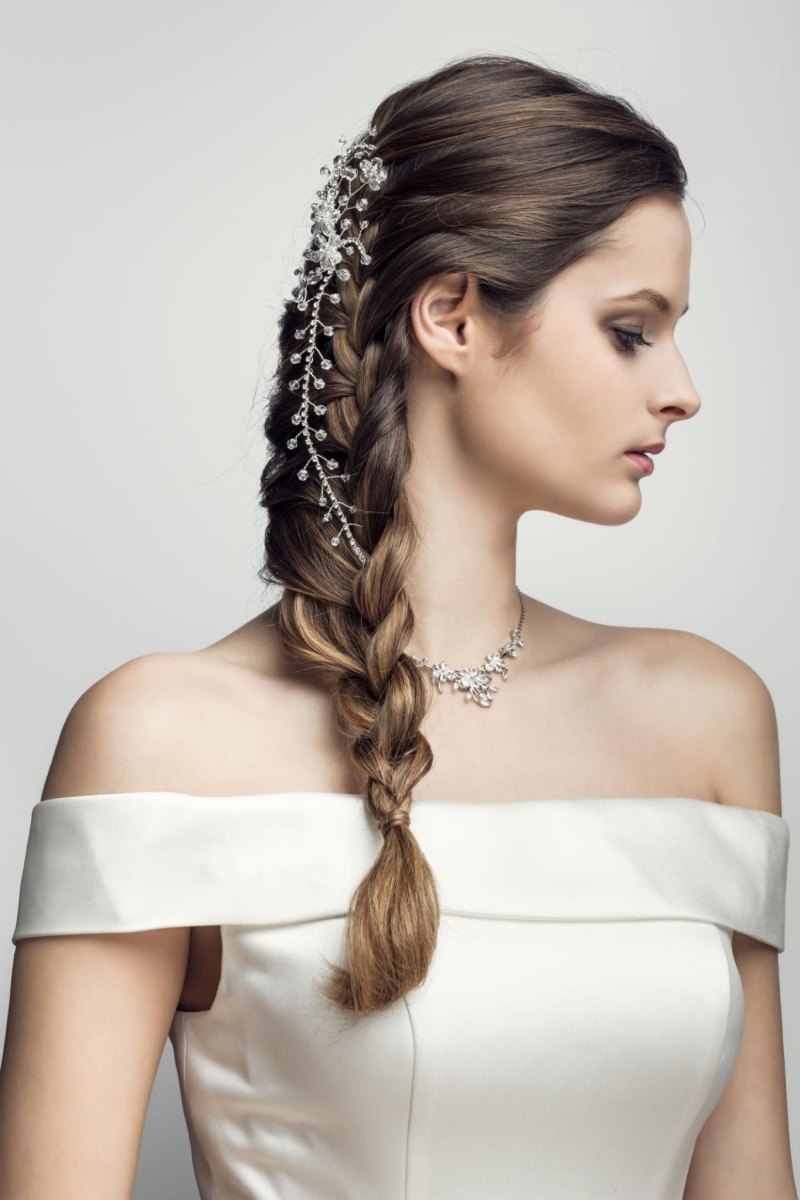 Simple elegant braided bride hairstyle