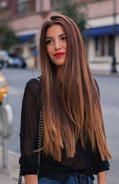 Woman with simple long hair style