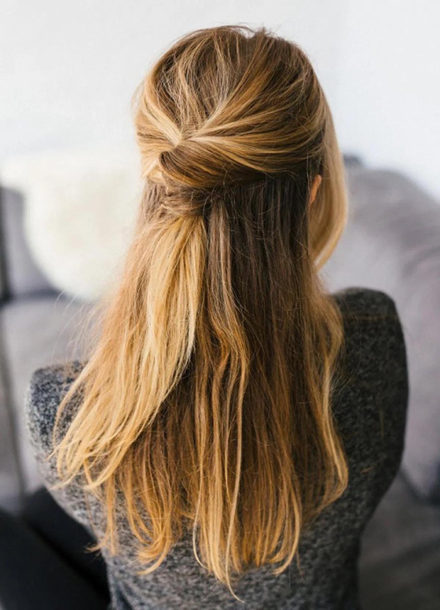 Simple everyday half updo hairstyle