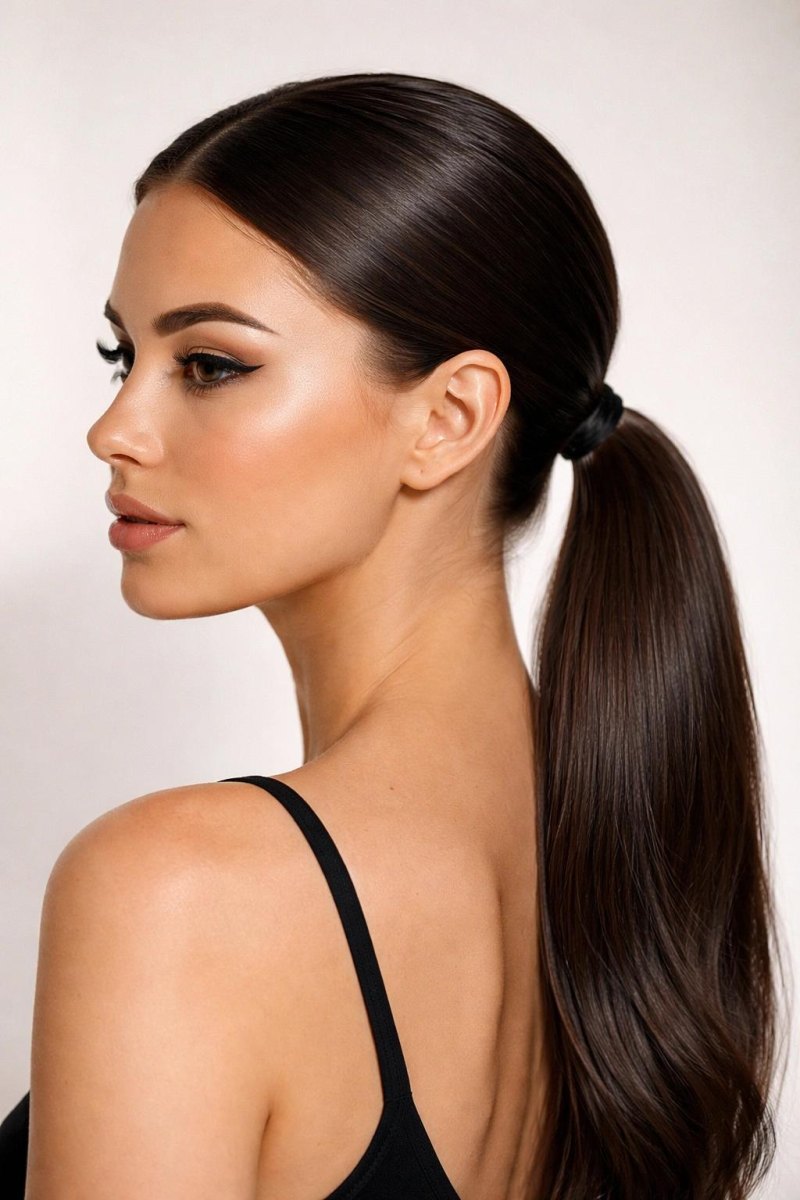 Sleek low ponytail long hair style