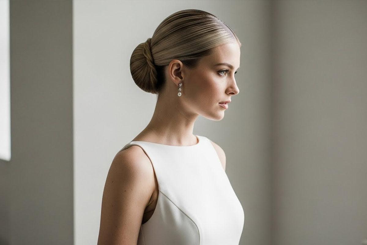 Modern bride with sleek updo hairstyle