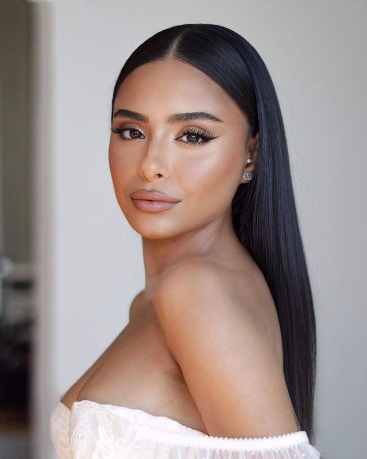 Sleek straight formal wedding hair