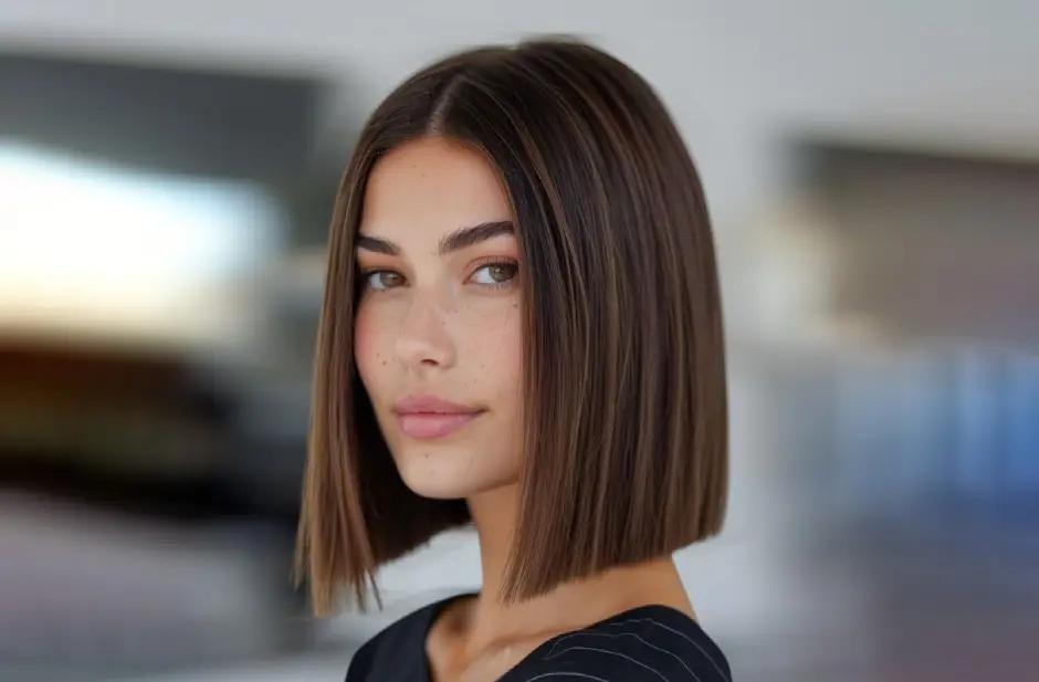 Sleek straight lob hairstyle medium hair