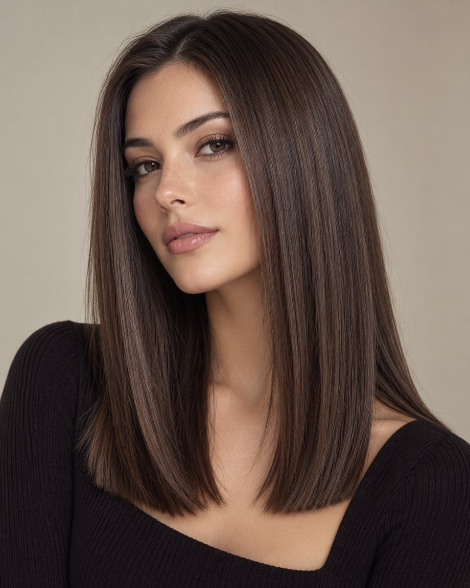 Sleek straight medium hair