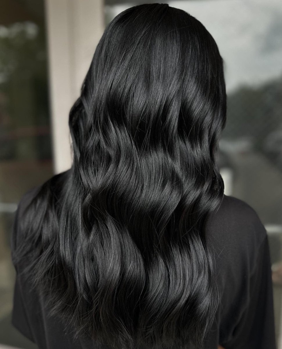 Soft black glossy hair shade