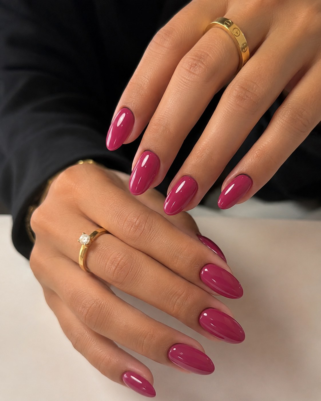 Deep berry gloss nails, a rich jewel-toned summer nail color for dark skin