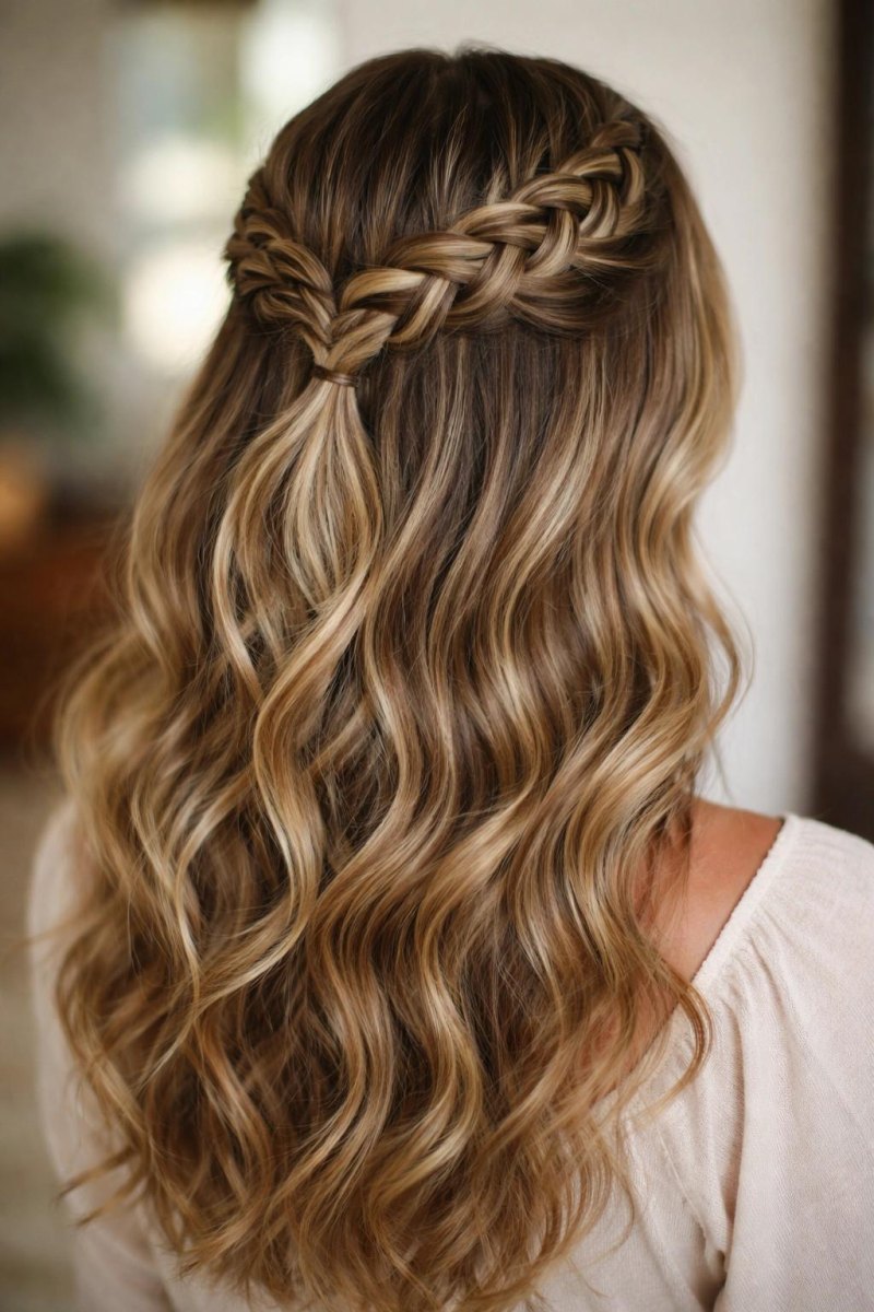 Wavy hair with plait