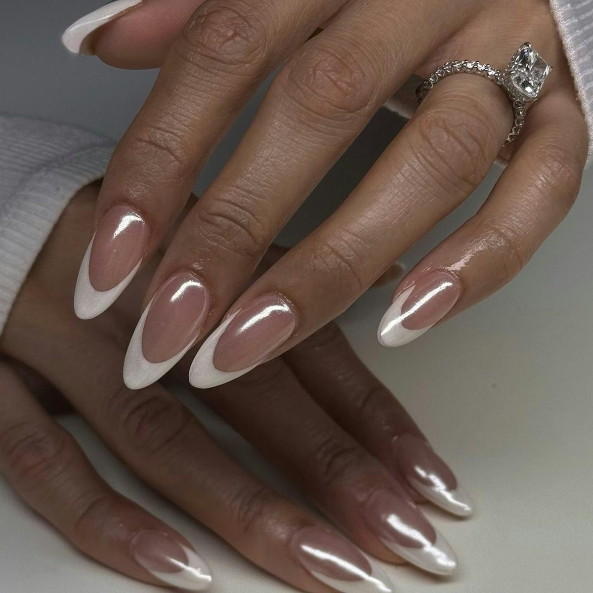 Winter white French tip nails