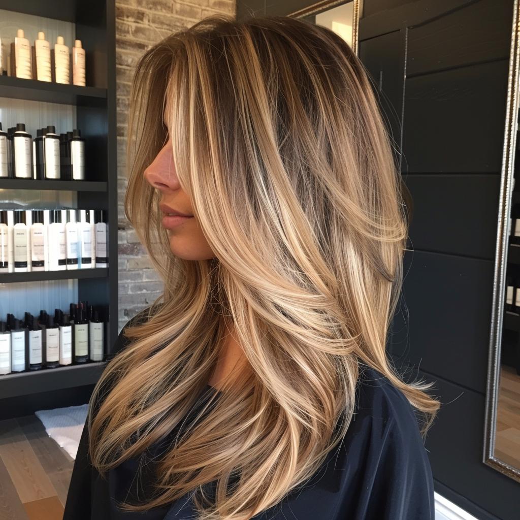 Dark blonde balayage straight hair hotsell