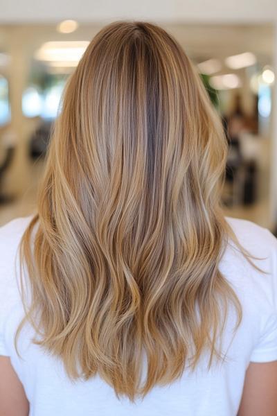 Blonde hair featuring dark brown streaks woven throughout for a natural, blended look.